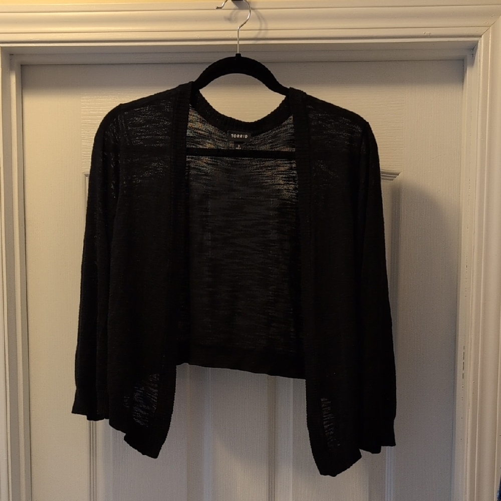 Torrid Black Cardigan Sweater with Open Front and 3/4 Sleeves